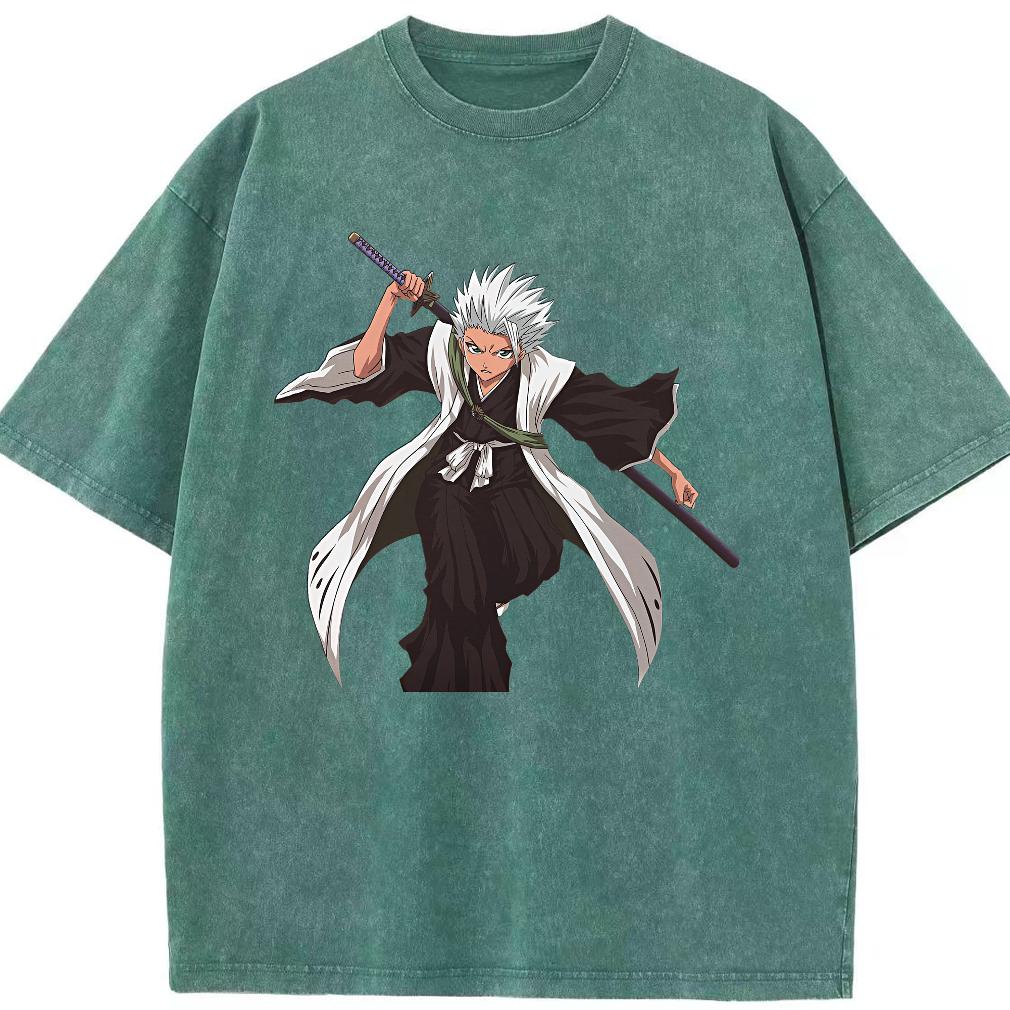 （画像用） ブリーチ 日番谷冬獅郎（ひつがや とうしろう） BLEACH Hitsugaya Toushirou 綿100% ヴィンテージ風 半袖Tシャツ（フロントプリント）